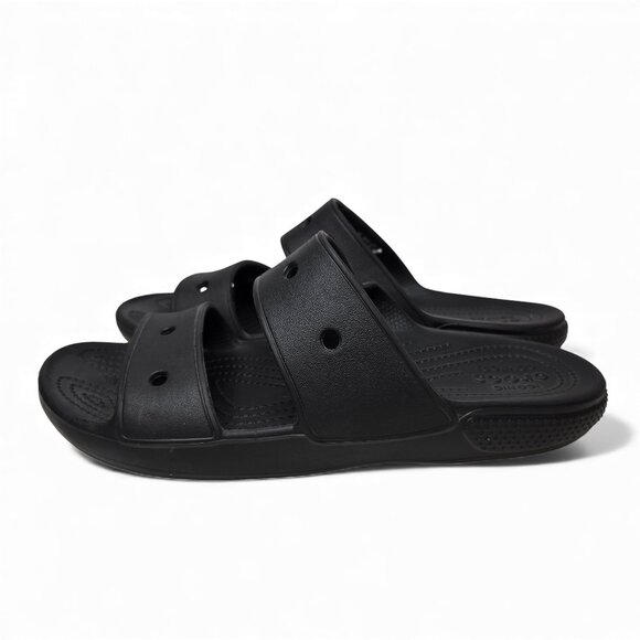 Crocs Classic Two Strap Slide Sandals Unisex Black Slip On Lounge W11 M9 - Picture 3 of 8